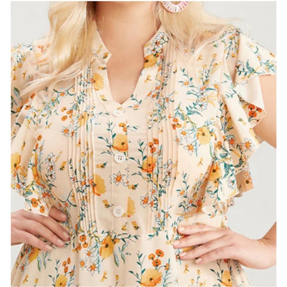 Size 14 - 16 • 1x BloomChic • yellow floral ruffle pleated front midi dress NWT - Picture 3 of 5